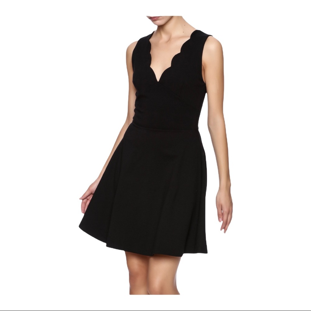 Twik Black Scalloped Flared Dress EUC